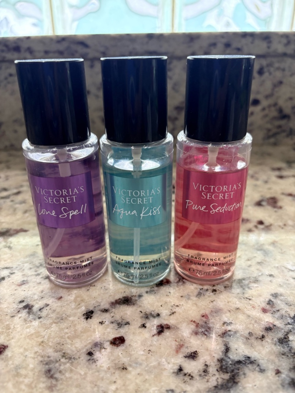 Victoria's Secret Fragrance Mist Lot of 3- Love Spell Aqua Kiss & Pure Seduction
